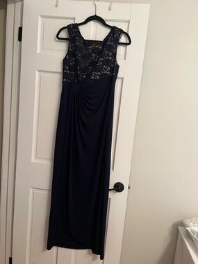 connected apparel Navy Lace Bodice Maxi Dress